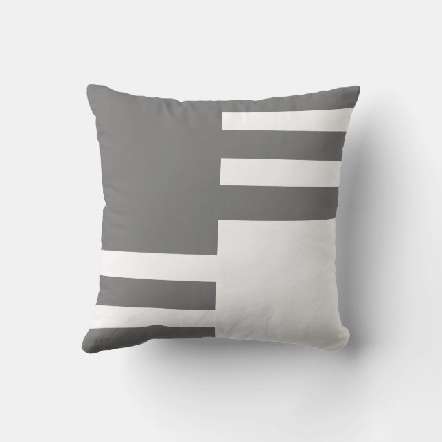 Classic black white horizontal line squares cubes cushion (Back)