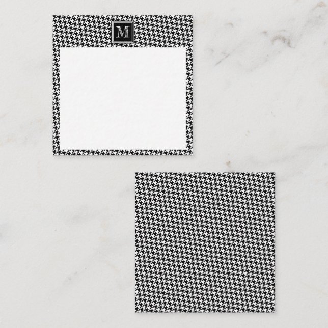 Classic Black White Houndstooth | Modern Monogram Card (Front/Back)