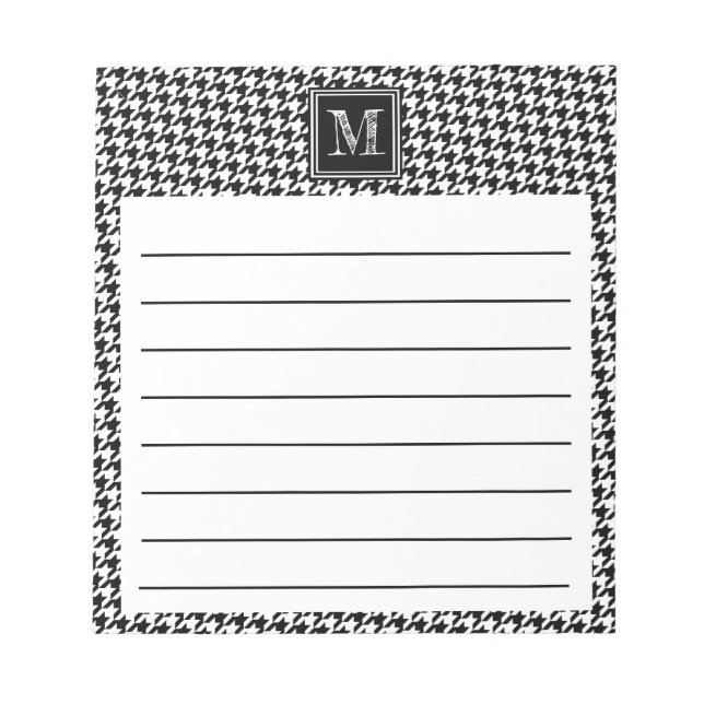 Classic Black White Houndstooth | Modern Monogram Notepad (Front)