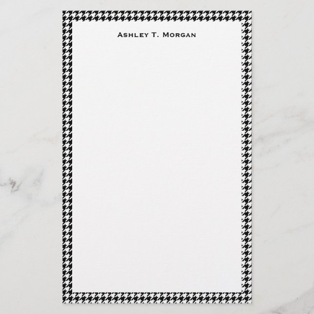 Classic Black White Houndstooth Stationery (Front)