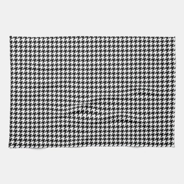 Classic Black White Houndstooth Tea Towel (Horizontal)