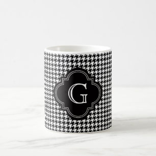 Classic Black White Houndstooth With Monogram Coffee Mug