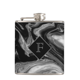 Classic Black & White Marble Monogrammed Hip Flask