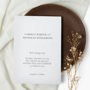 Classic Black & White Minimalist Simple Wedding Invitation