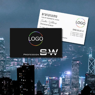 Classic Black White Modern with Monogram and Logo Business Card