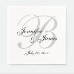 Classic Black White Monogram Wedding Paper Napkin<br><div class="desc">Custom personalised monogram paper napkins for weddings. Personalise this great wedding accessory with the bride and groom names,  wedding date,  initial or anything you like. Elke Clarke © available at www.zazzle.com/monogramgallery</div>