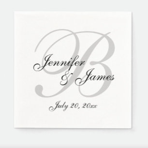 Classic Black White Monogram Wedding Paper Napkin