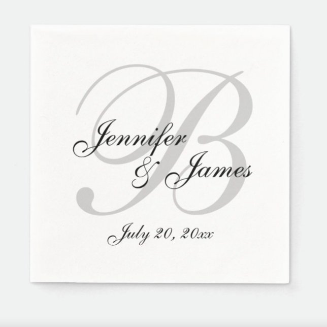Classic Black White Monogram Wedding Paper Napkin (Creator Uploaded)
