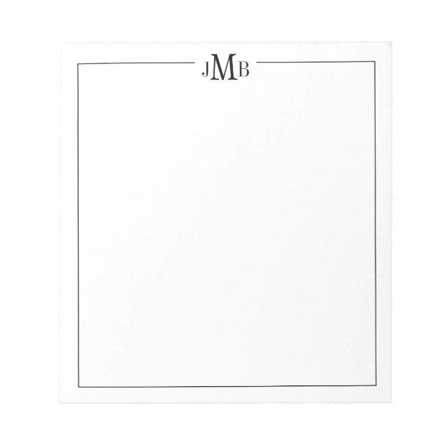 Classic, Black & white Monogrammed  Notepad (Front)