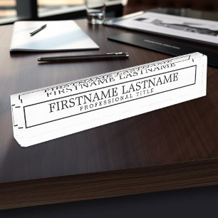 Classic Black White Name & Professional Title Nameplate