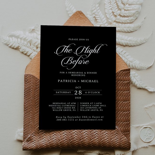 Classic Black White Night Before Rehearsal Dinner Invitation (Creator Uploaded)