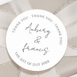 Classic Black White Personalised Names Wedding Round Sticker
