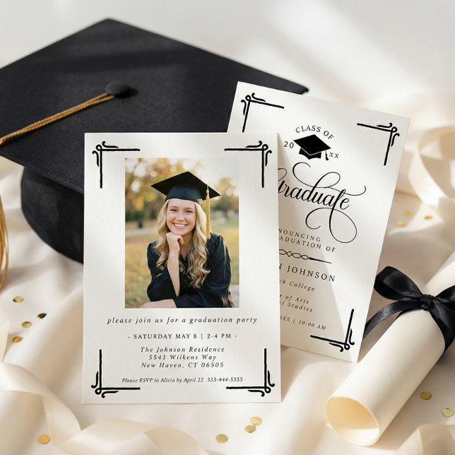 Classic Black White Photo Graduation Invitation (Creator Uploaded)