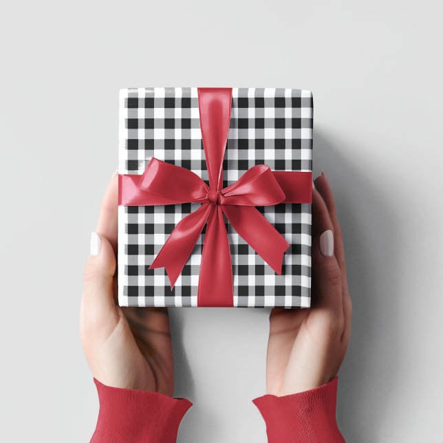 Classic Black & White Plaid Gingham Christmas  Wrapping Paper (Creator Uploaded)