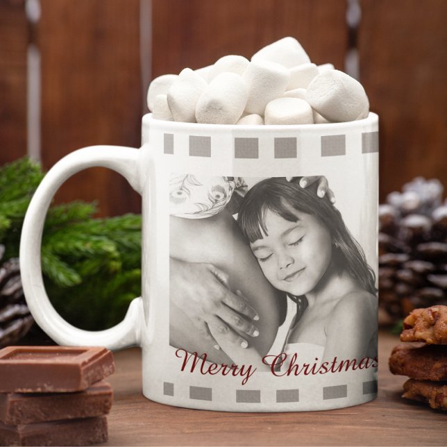 Classic Black white Plaid Tartan Family Photo  Large Coffee Mug (Creator Uploaded)