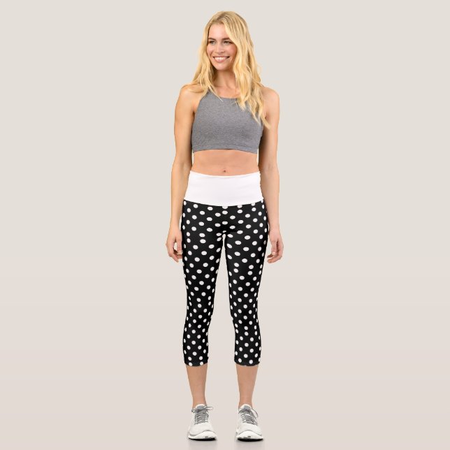 Classic Black White Polka Dot Leggings (Front)