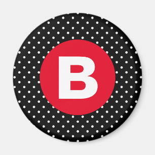 Classic Black & White Polka Dot with Red Monogram Magnet