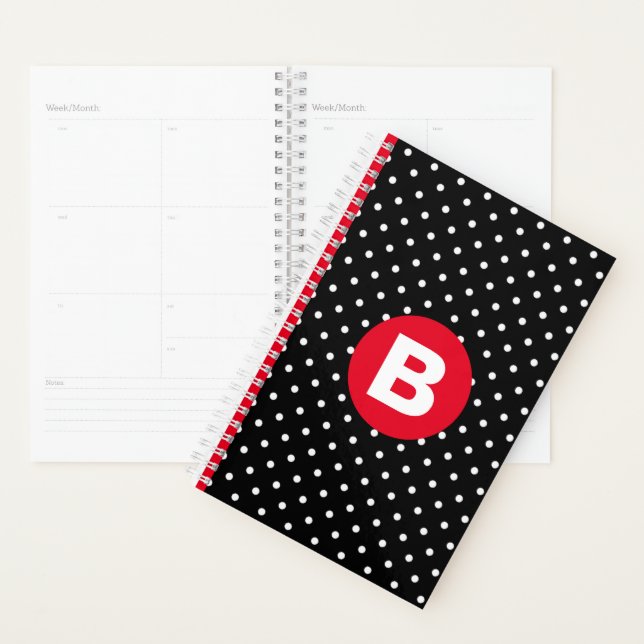 Classic Black & White Polka Dot with Red Monogram Planner (Display)