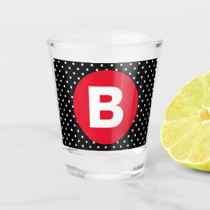 Classic Black & White Polka Dot with Red Monogram Shot Glass