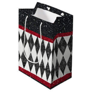 Classic Black White Red Halequin Diamond Argyle Medium Gift Bag