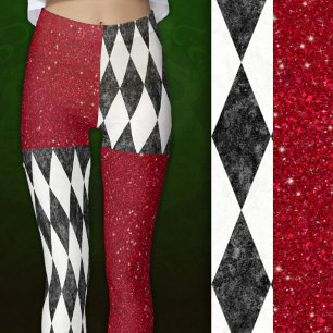 Classic Black White Red Harlequin Diamond Argyle Leggings