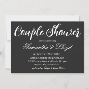 Classic Black & White Script Couples Bridal Shower Invitation