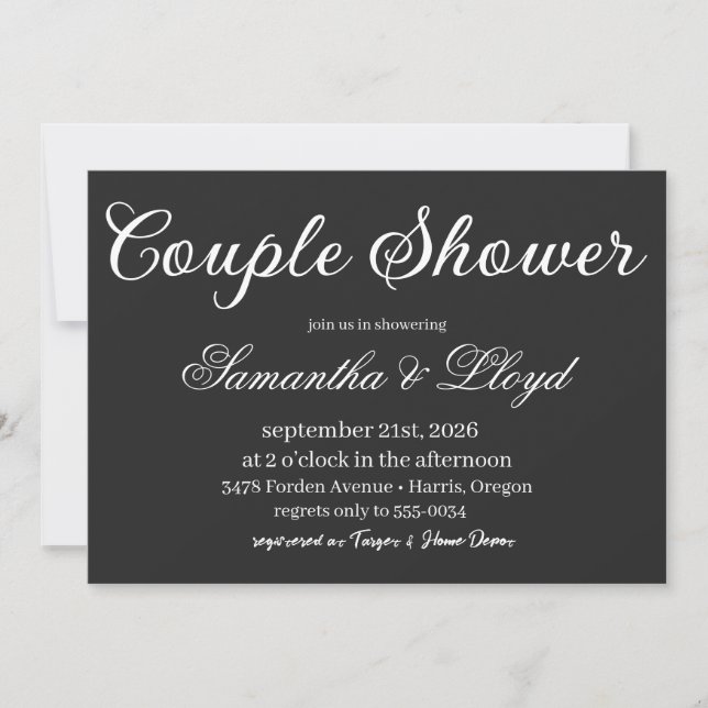 Classic Black & White Script Couples Bridal Shower Invitation (Front)