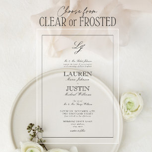 Classic Black & White Script Monogram Wedding Acrylic Invitations