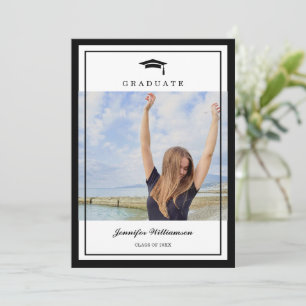 Classic Black & White Script Two Photo Graduation Announcement