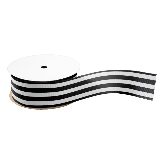 Classic Black White Stripe Halloween Custom Grosgrain Ribbon (Spool)