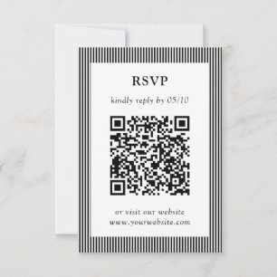 Classic Black & White Striped QR Code RSVP Wedding Card