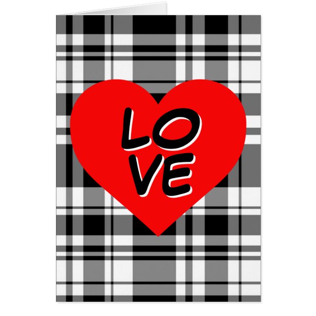 Classic Black White tartan plaid red heart detail (Front)