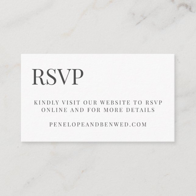 Classic Black White Typography Wedding RSVP Online Enclosure Card (Front)