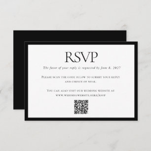 Classic Black White Wedding Custom QR Code Online RSVP Card