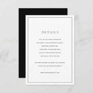 Classic Black & White Wedding Details Card