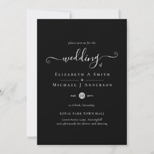 Classic Black White Wedding Invitation