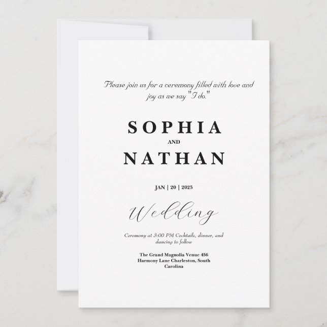 Classic Black & White Wedding Invite  (Front)