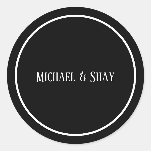 Classic Black & White Wedding Round Sticker (Front)