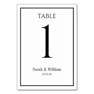 Classic Black & White Wedding Table Number Card