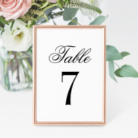 Classic Black White Wedding Table Number Card