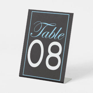 Classic black & white with light blue trim table # pedestal sign