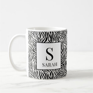 Classic Black White Zebra Monogram Initial Mug