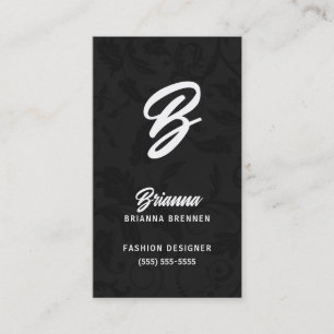 Classic Black with Silver Damask Monogrammed Business Card