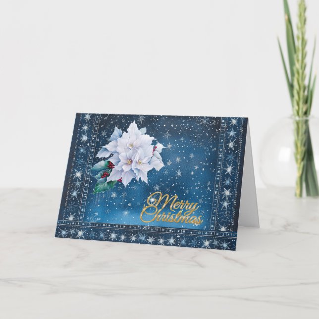 Classic Blank Non-Photo Floral Merry Christmas Holiday Card (Front)