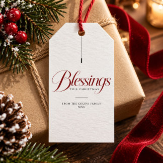 Classic Blessings Red Script Religious Christmas Gift Tags
