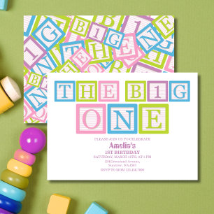 Classic Blocks Theme Simple First Birthday Invitat Invitation