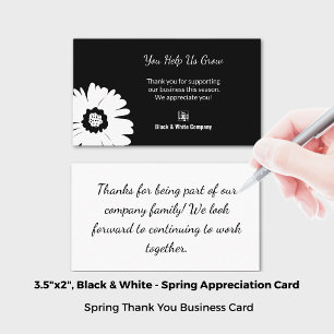 Classic Bloom Black & White Spring Thank You Business Card