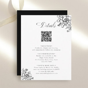 Classic Bloom Garden Black & White Wedding Details Enclosure Card