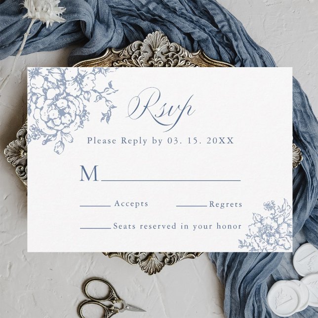 Classic Bloom Garden Dusty Blue Wedding RSVP Card (Creator Uploaded)