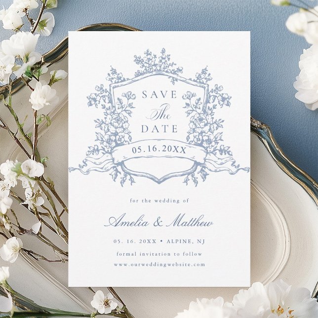 Classic Bloom Garden Dusty Blue Wedding  Save The Date (Creator Uploaded)